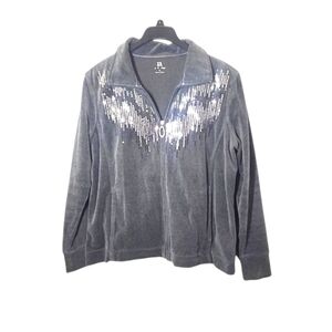 Activology Velour Sparkle Zip-Up Jacket Gray XL